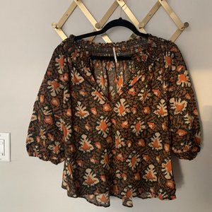 Free People Cropped Boho Tribal balloon sleeve top - size S